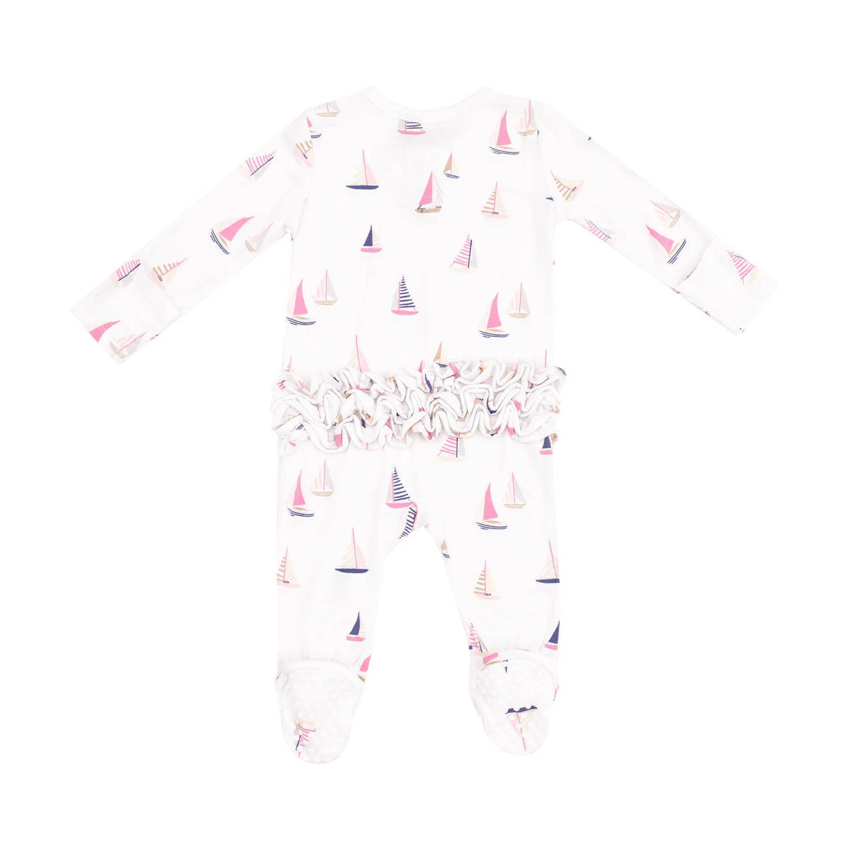 Sailboats 2 Way Zipper Ruffle Back Footie- Girl