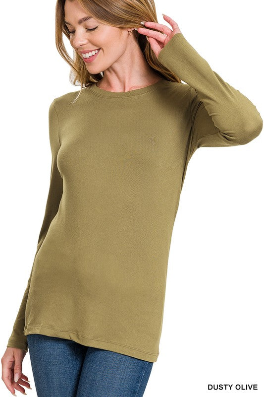 Brushed Microfiber Long Sleeve Round Neck Tee