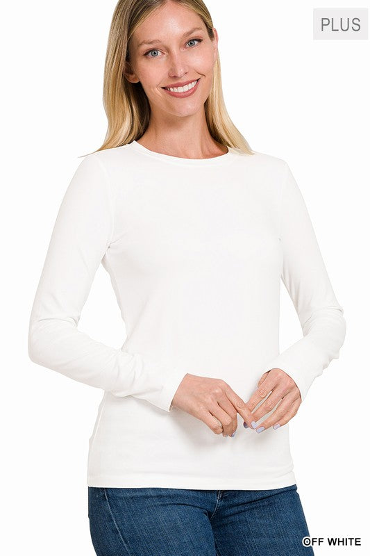 Brushed Microfiber Long Sleeve Round Neck Tee