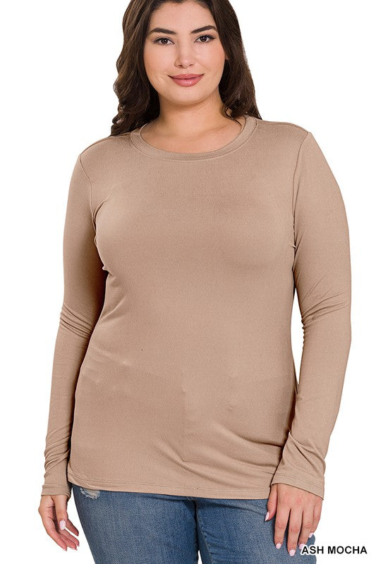 Brushed Microfiber Long Sleeve Round Neck Tee