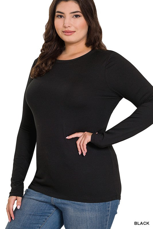 Brushed Microfiber Long Sleeve Round Neck Tee