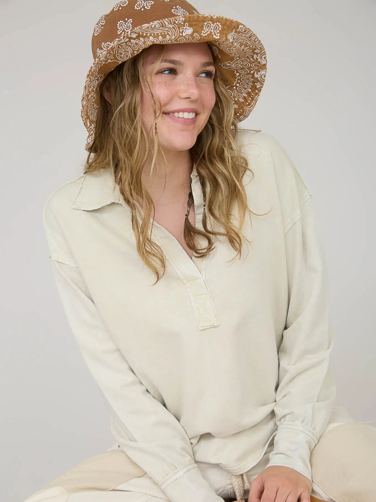 Washed Collared Long Sleeve Knit Top