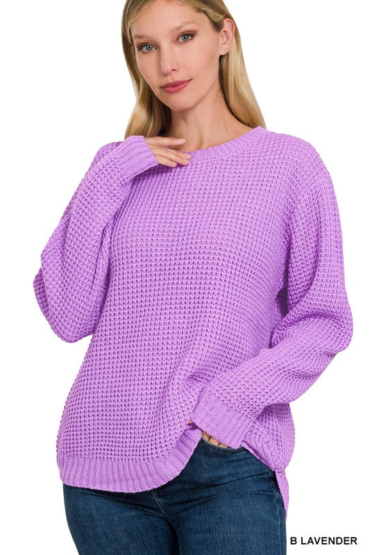 Long Sleeve Round Neck Waffle Sweater
