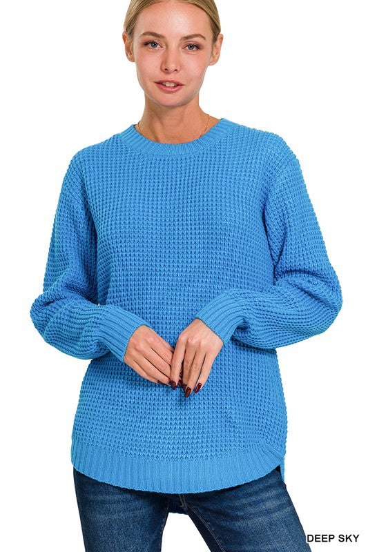 Long Sleeve Round Neck Waffle Sweater