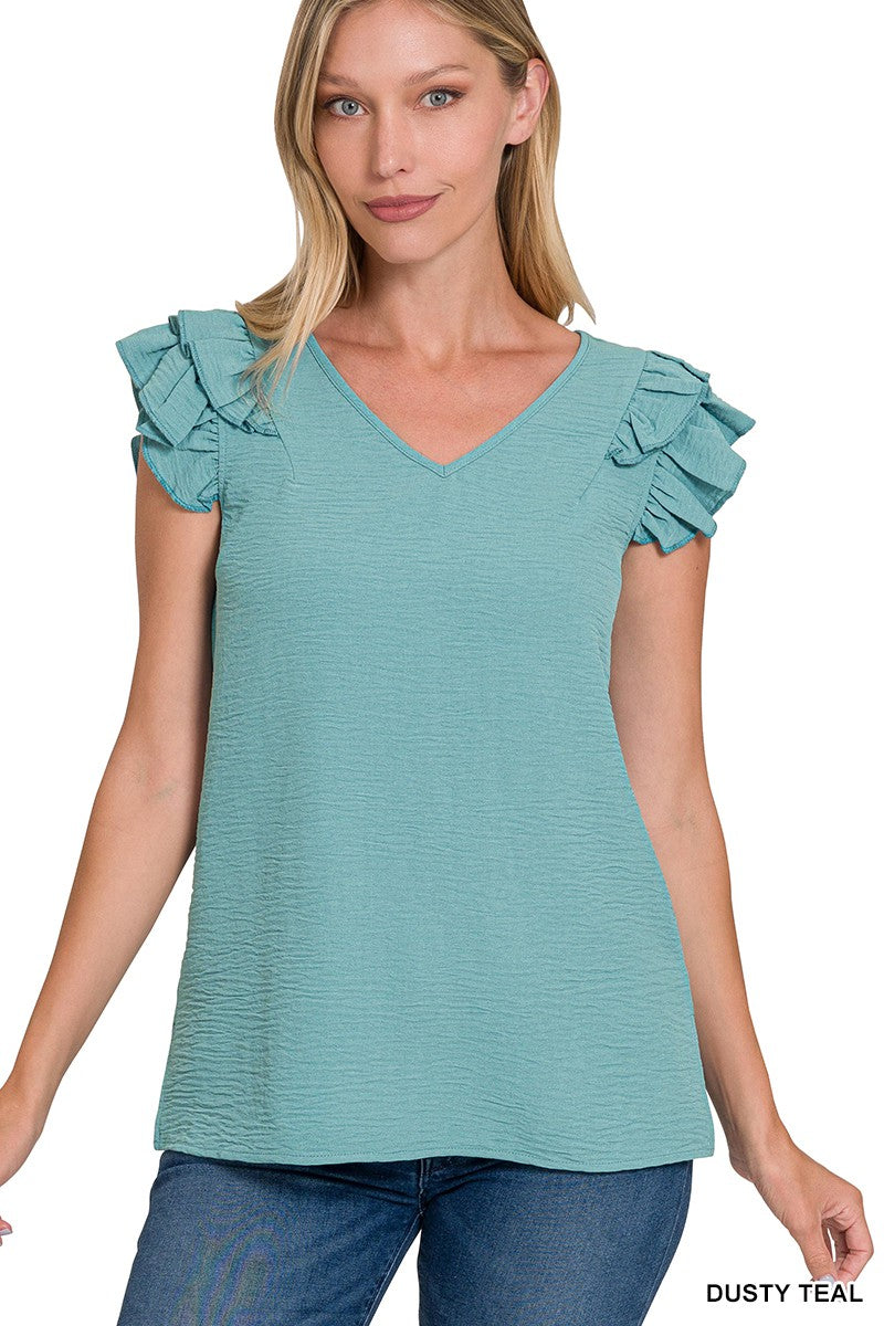 Woven Airflow Tiered Ruffle Sleeve Top