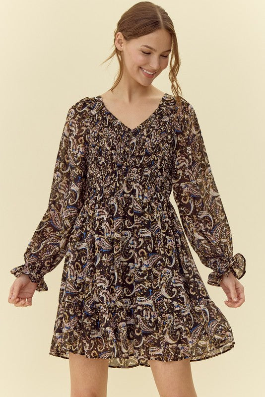 white christmas dresses Print Chiffon Baby Doll Dress