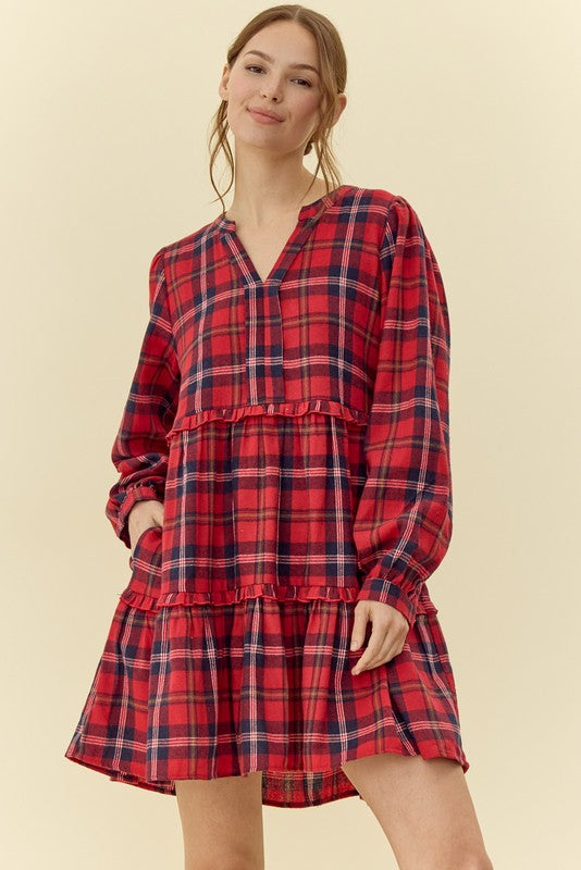 Check Tiered Dress w/ Pockets