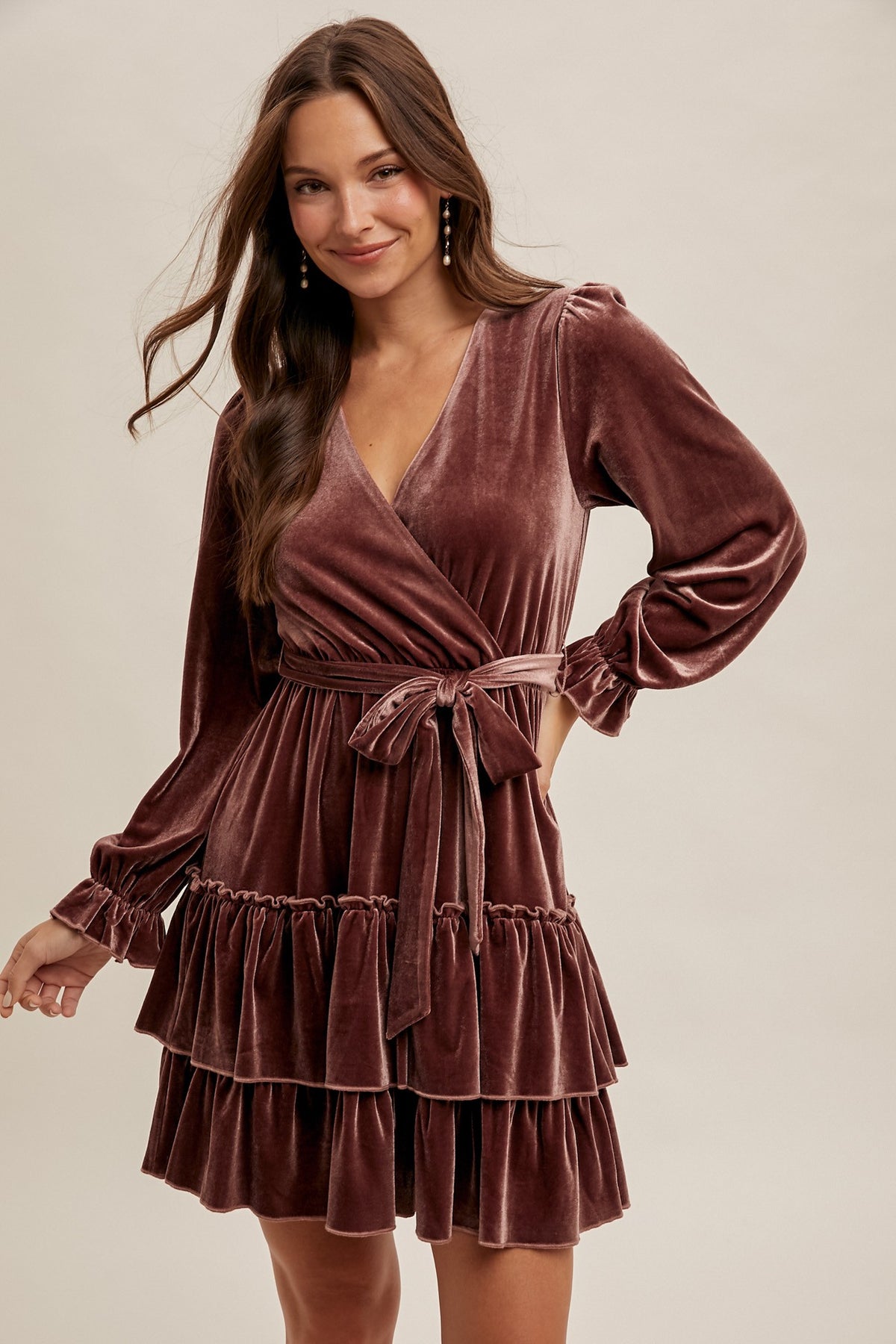 long sleeve wrap ruffle dress WRAP RUFFLE DRESS XXL