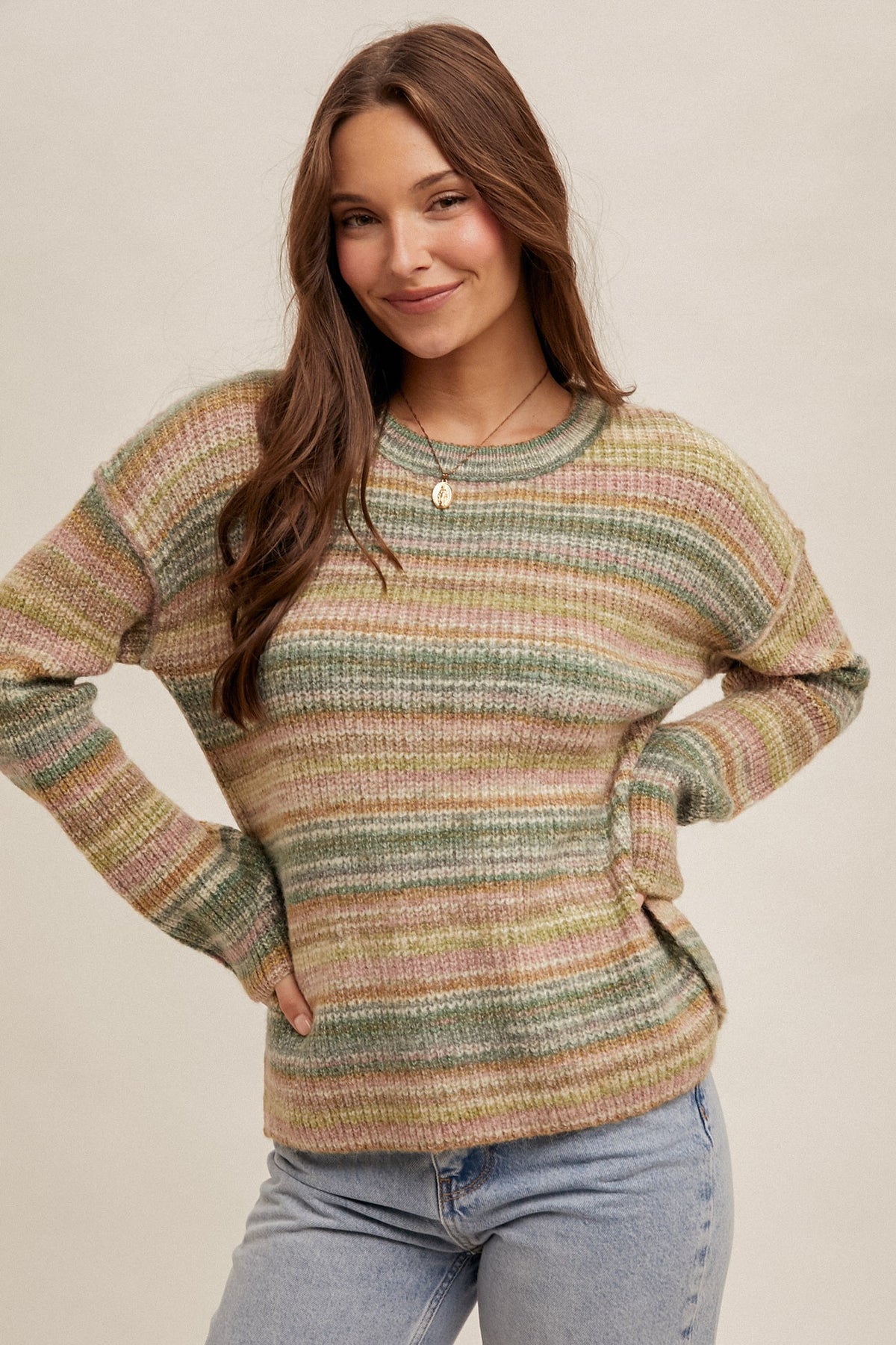 Multicolor Yarn Stripe Pullover Sweater