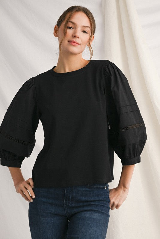 Plus Size 3/4 Sleeves Solid Top