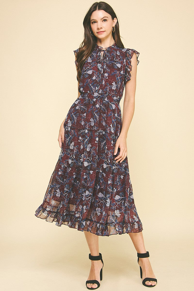 Floral Print Tiered Chiffon Dress