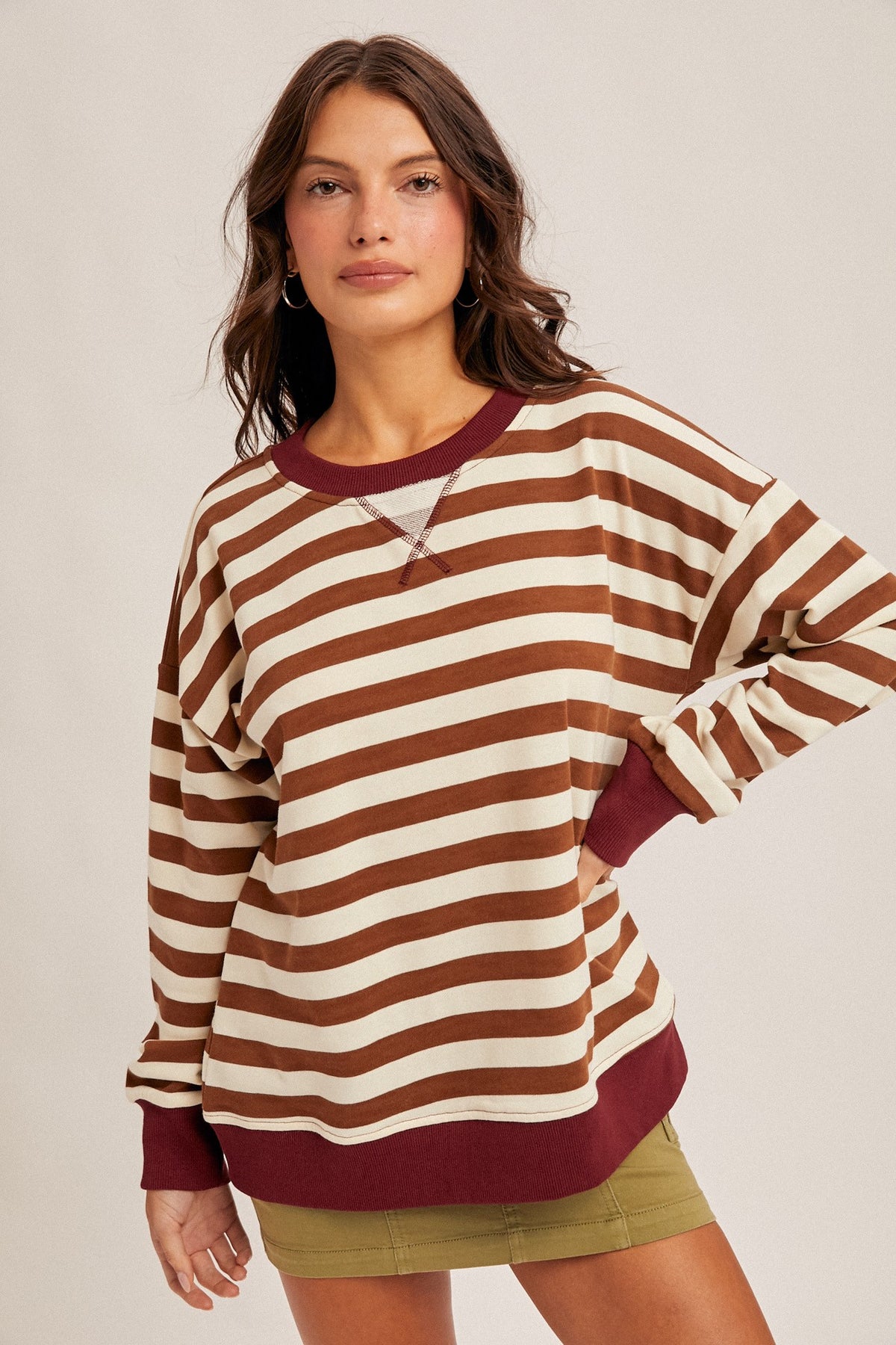 Color Contrast Stripe Oversized Sweatshirt