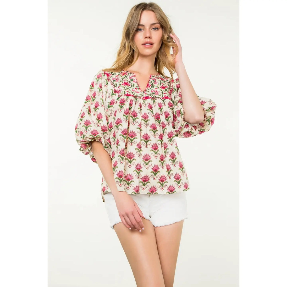 Puff Sleeve Floral Print Top