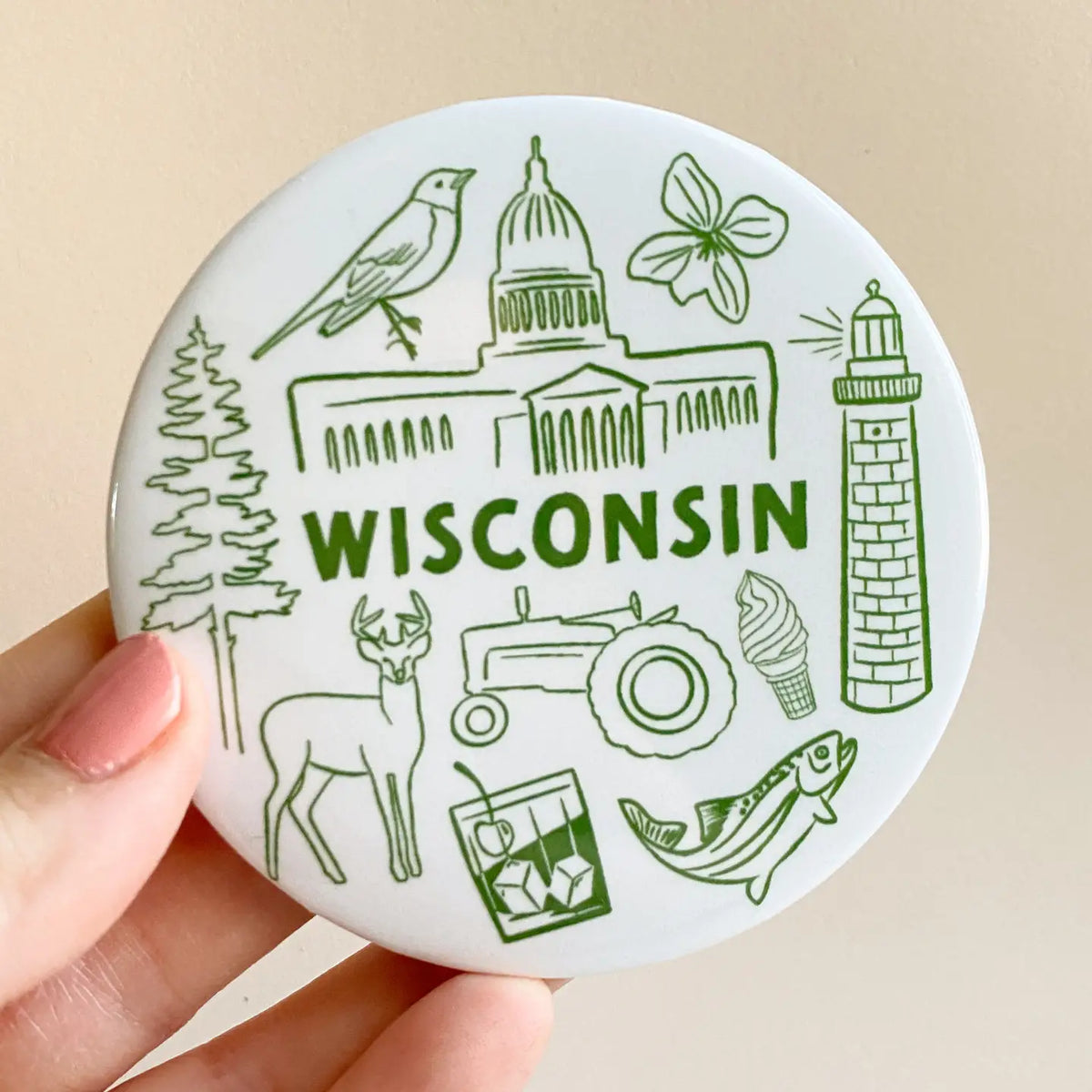 Wi Illustrated Circle Souvenir Magnet
