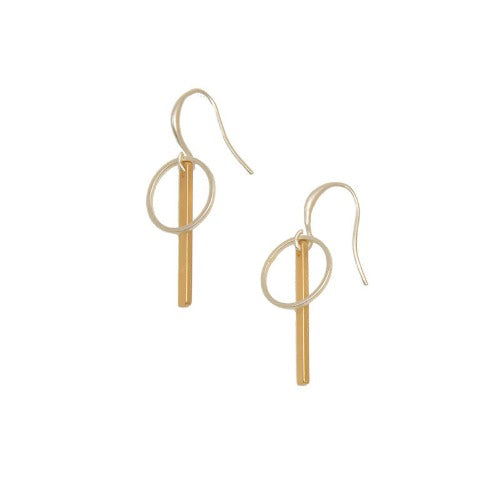 Mixed Metal Circle &amp; Bar Fishhook Earrings
