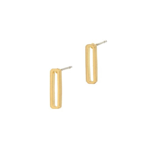 Gold Open Rectangle Stud Earrings