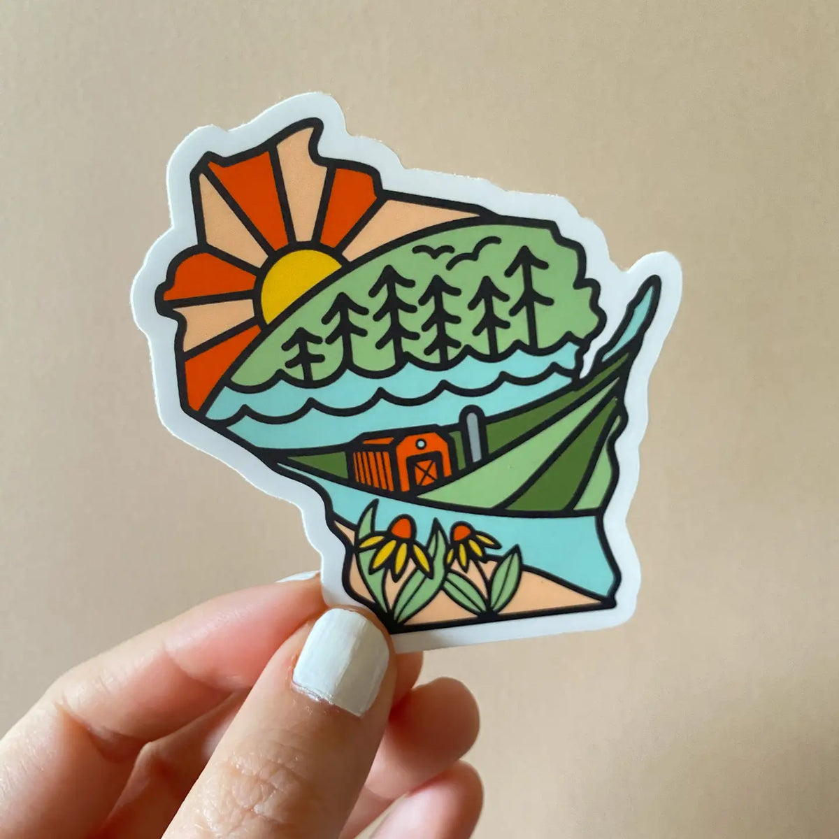 WI Line Drawing State Scenes Vinyl Sticker