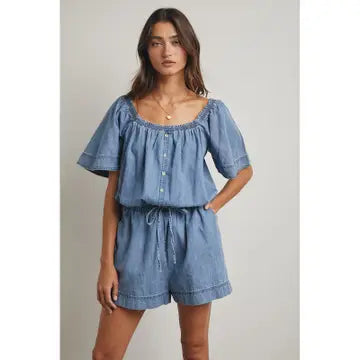 Denim Flutter Sleeve Romper