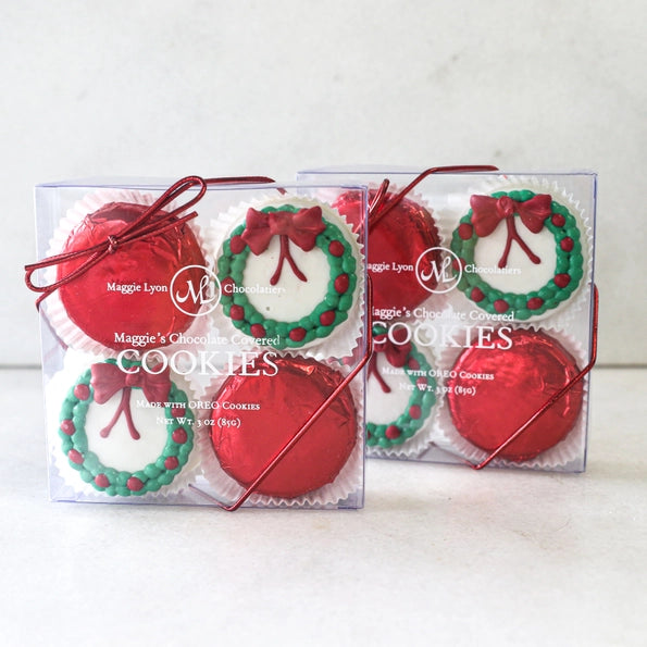 4pc Holiday Chocolate Covered Cookies-Wreath