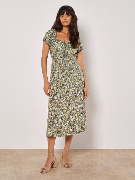 Watercolor Ditsy Floral Midi Dress - Pear and Simple Watercolor Ditsy Floral Midi Dress - Pear and Simple