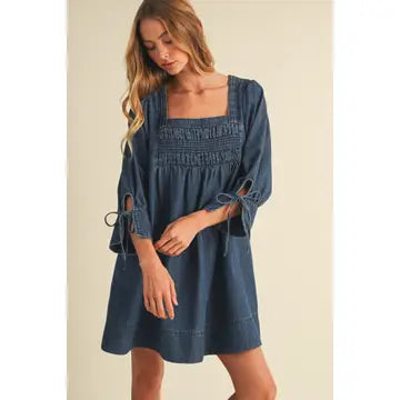 Square Neck Denim Trapeze Dress