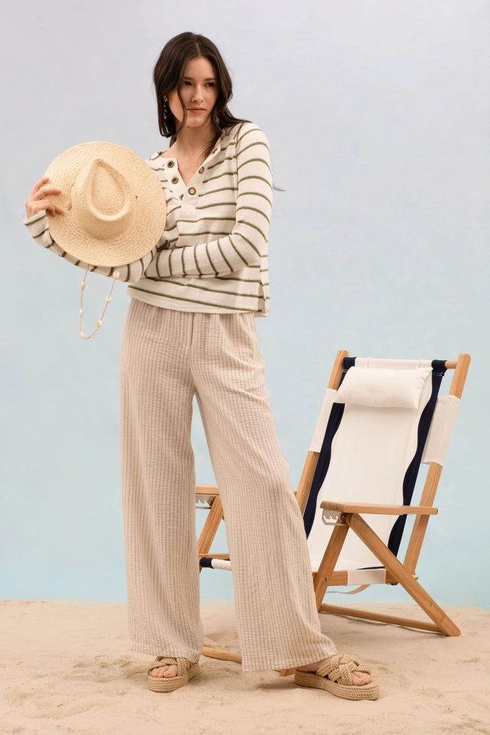 Stripe Metal Eyelet Detail Raglan Sleeve Knit Top