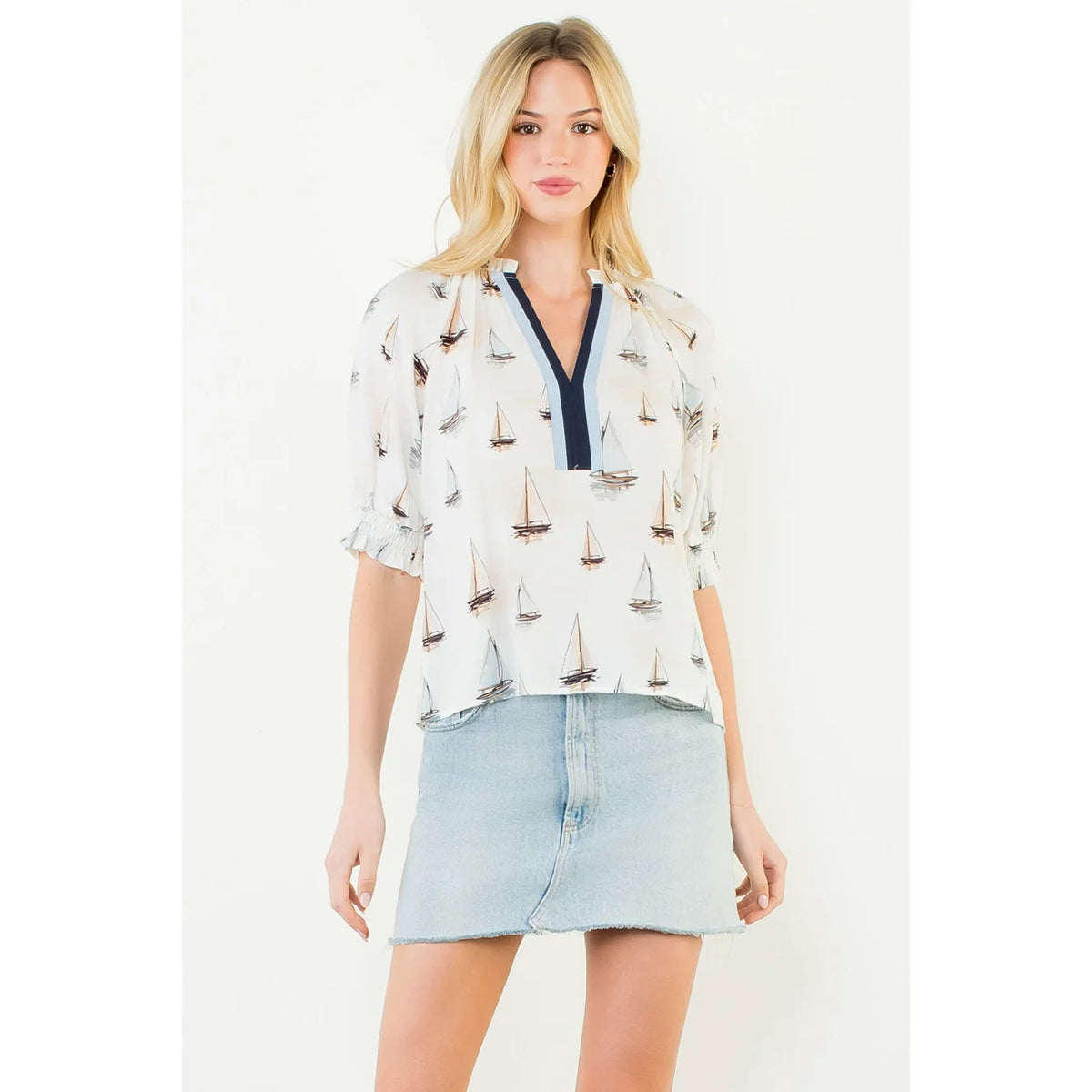 Sailboat Pattern Blouse