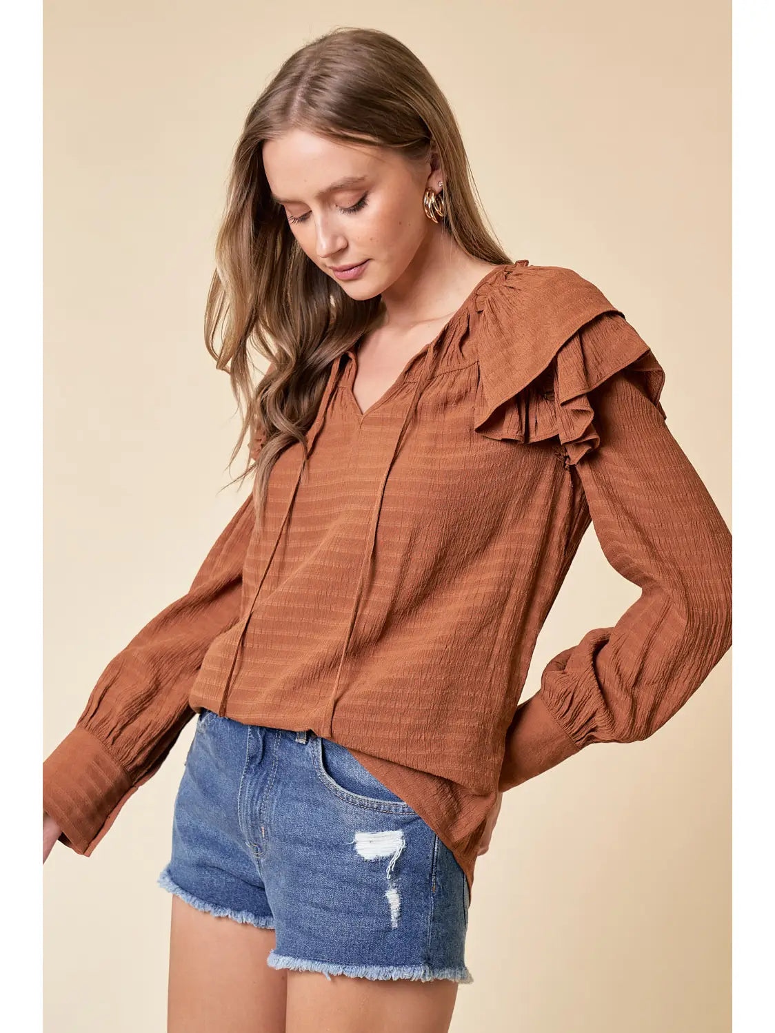 Ruffle Shoulder Woven Blouse