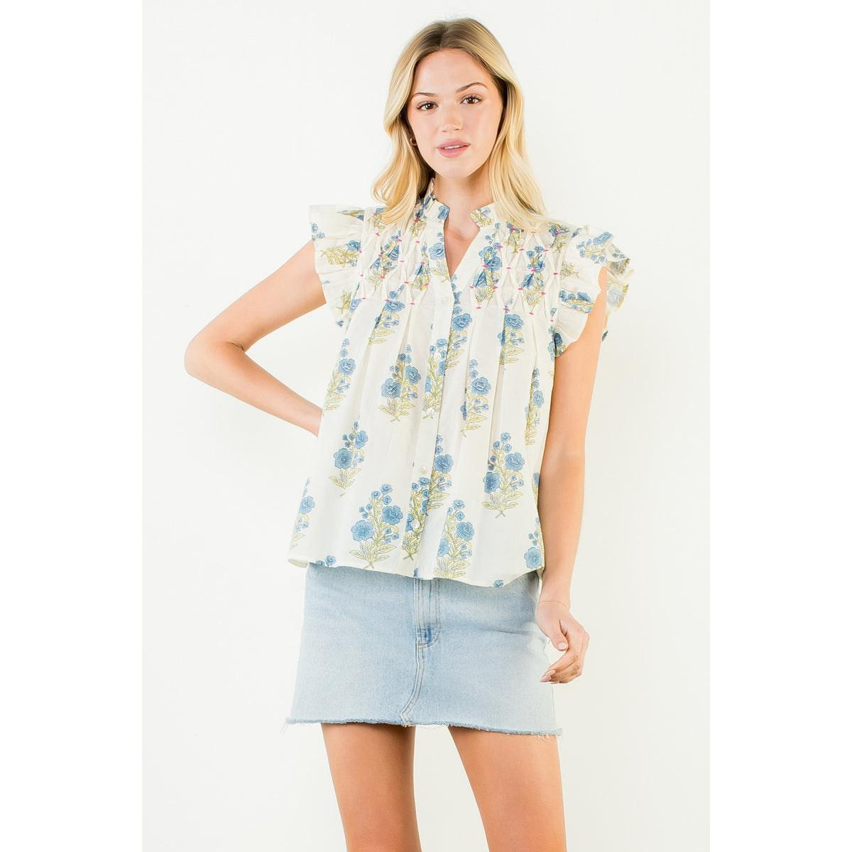 Flutter Sleeve Floral Pattern Top