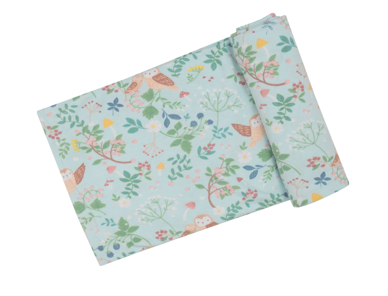 Pretty Owls Blue Swaddle Blanket