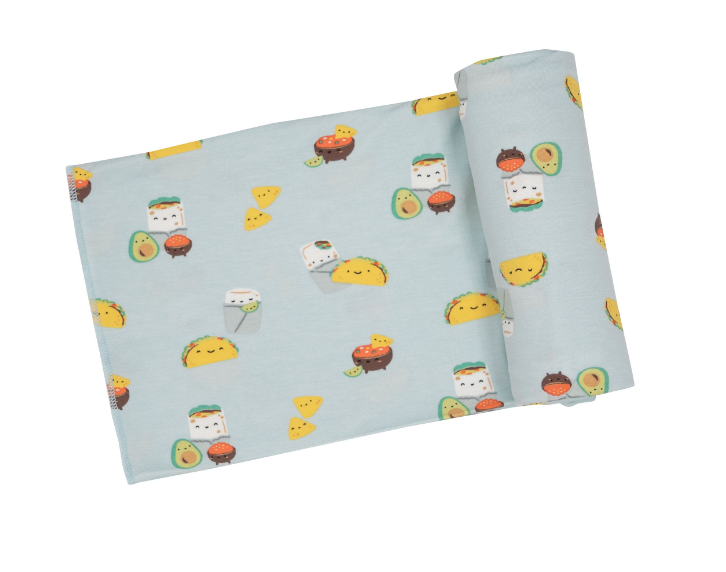 Taco Truck Buddies Blue Multi Swaddle Blanket