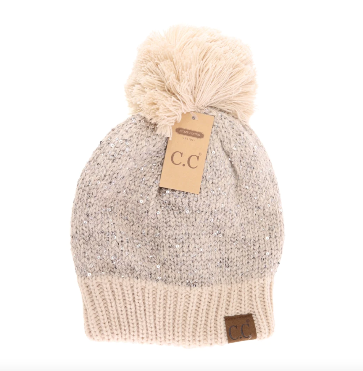 Fuzzy Lined Sequin Pom Hat
