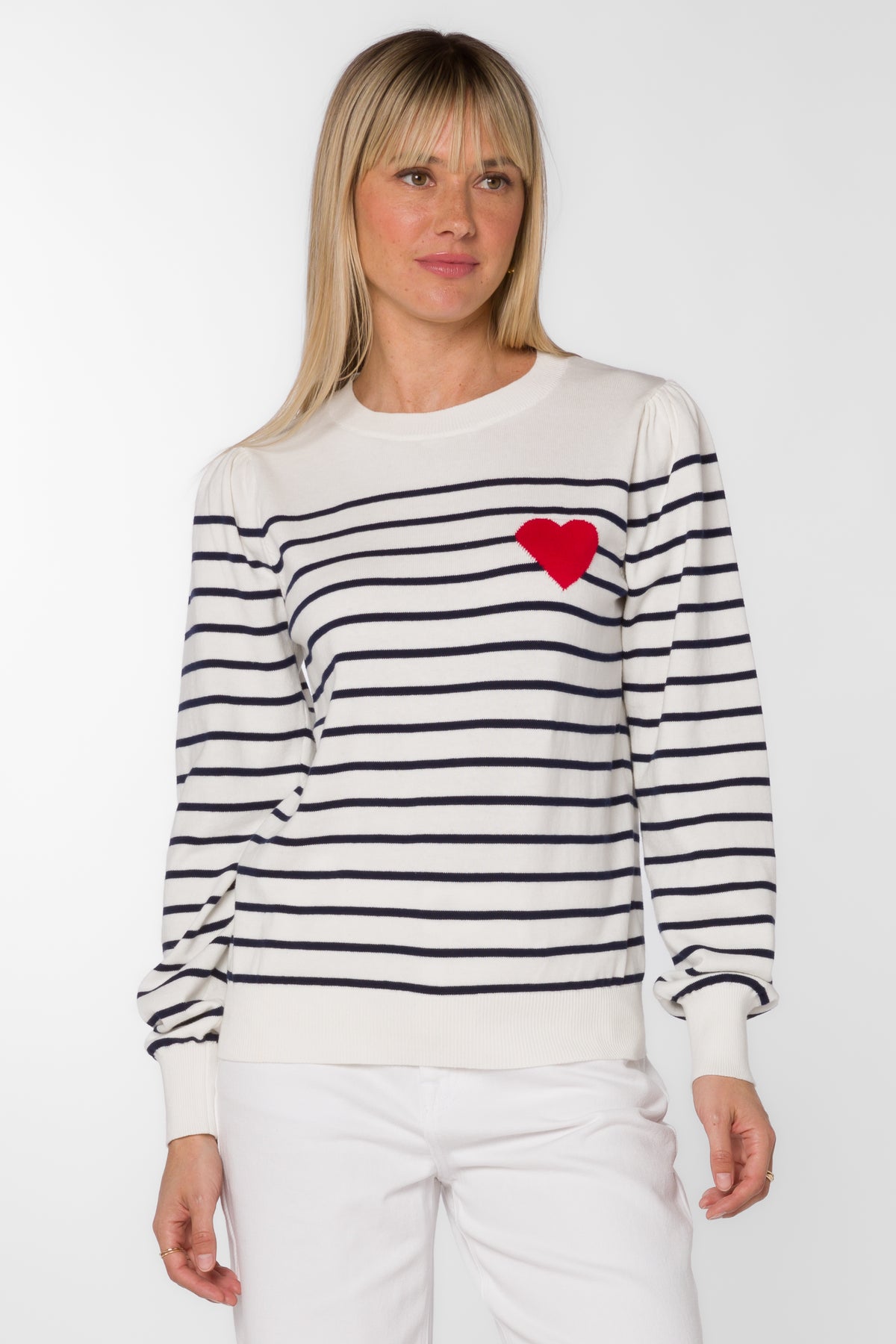 Navy Stripe Long Sleeve Heart Pullover