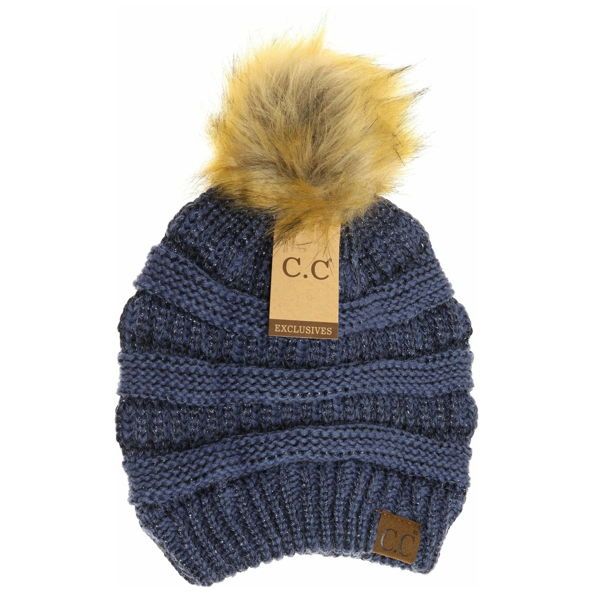 Metallic Fur Pom CC Beanie