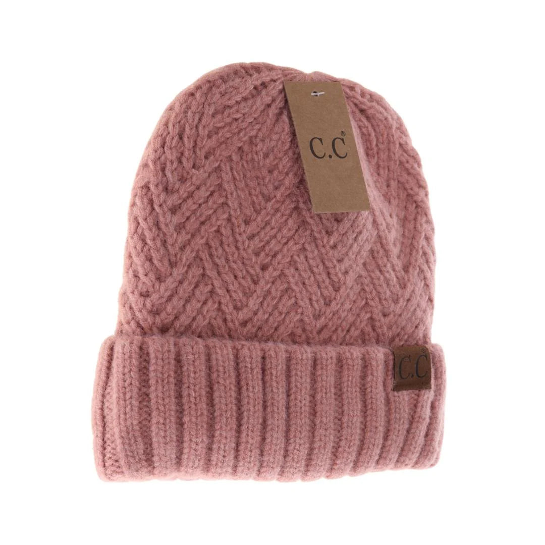 Fuzzy Lined Crisscross Knit Beanie