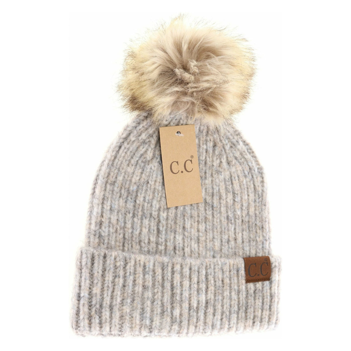 Soft Ribbed Fur Pom CC Beanie