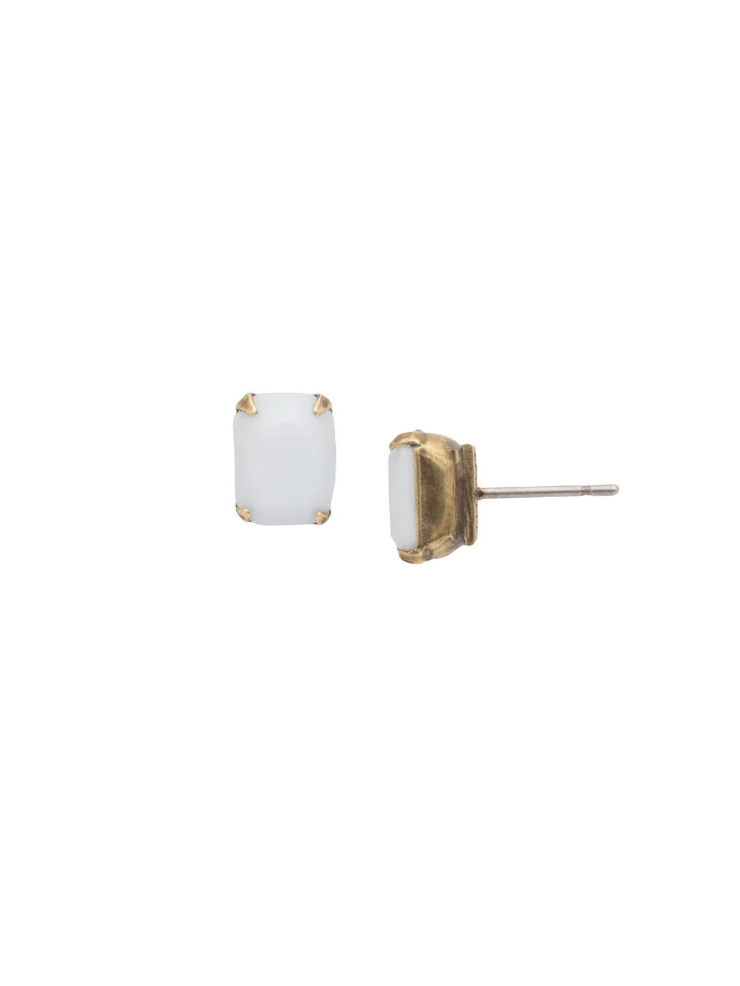 Mini Emerald Cut Stud Earrings-Pearl Luster