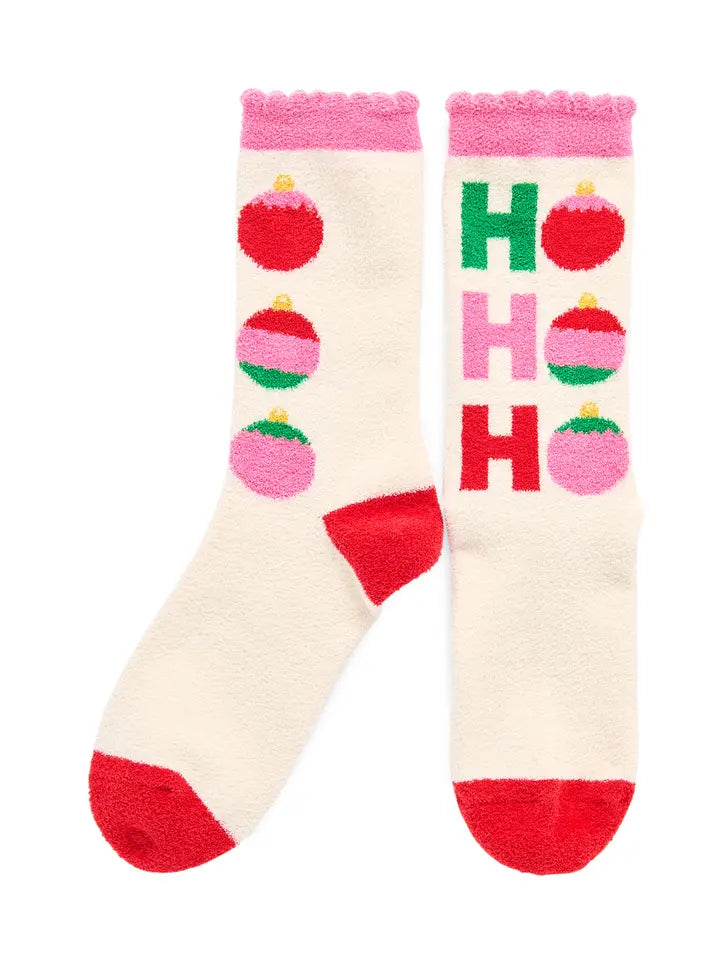 HO HO HO Ornaments Socks- Ivory