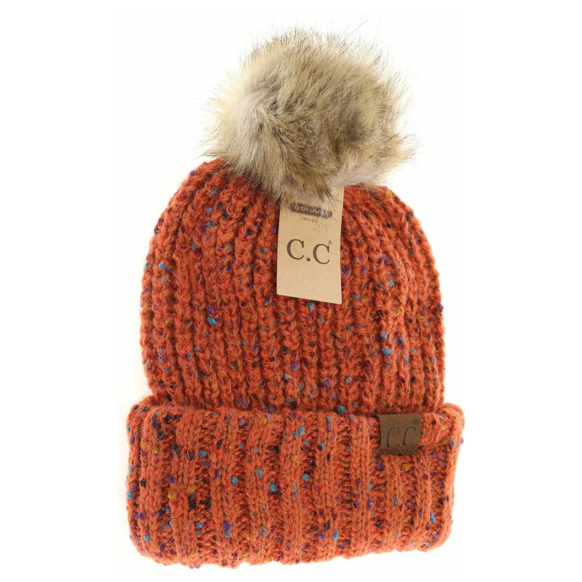 Confetti Mohair Ribbed Fur Pom Hat