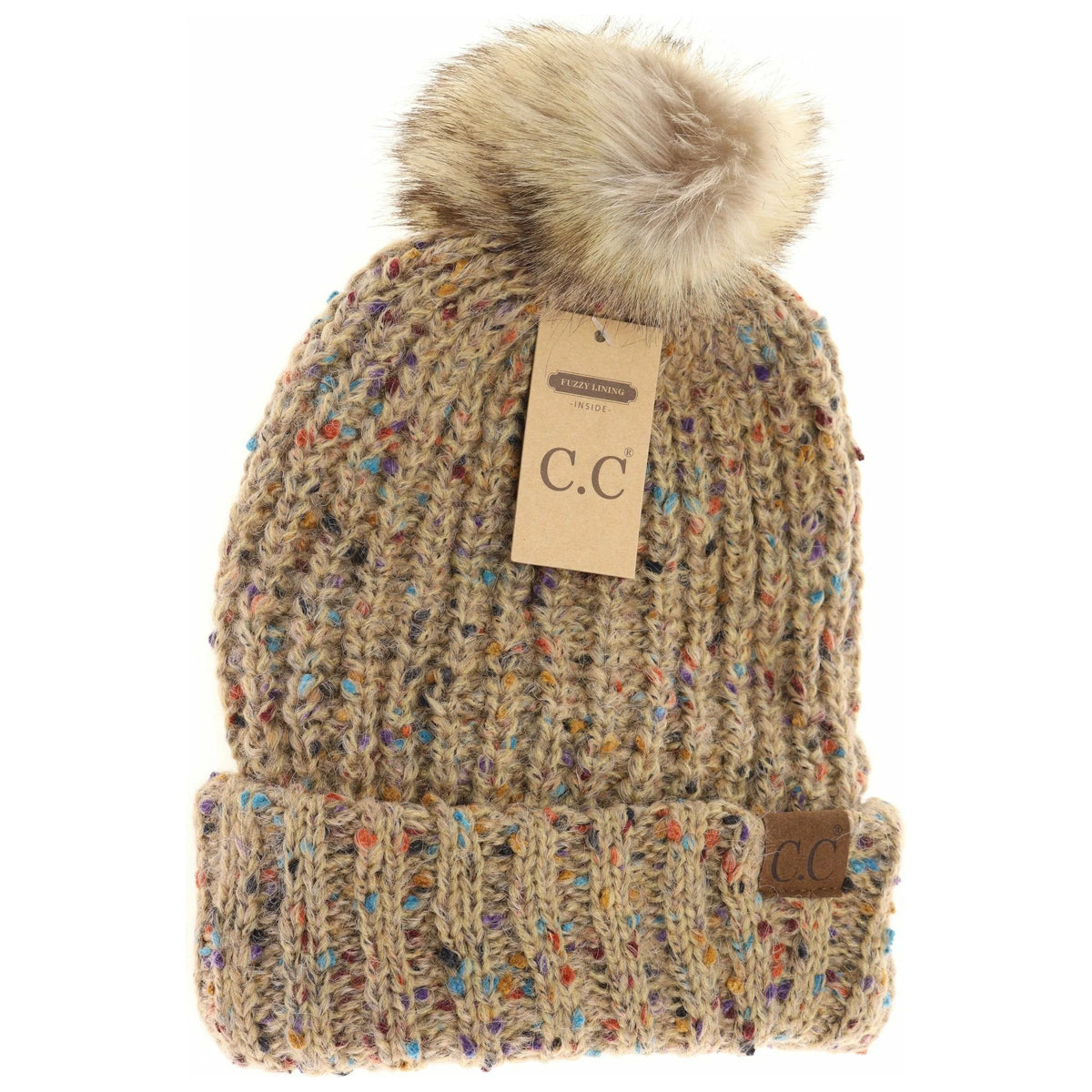 Confetti Mohair Ribbed Fur Pom Hat