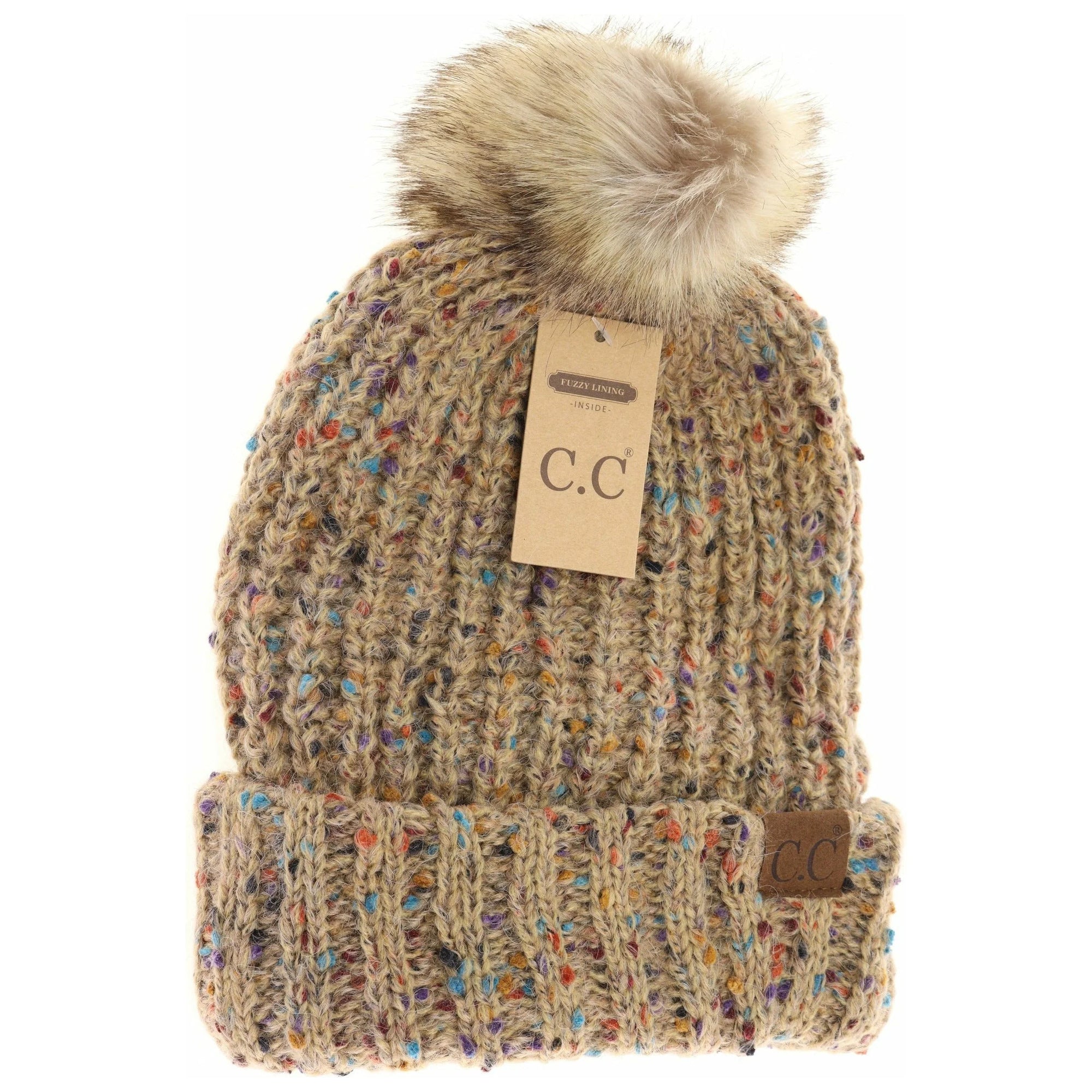 Confetti Mohair Ribbed Fur Pom Hat