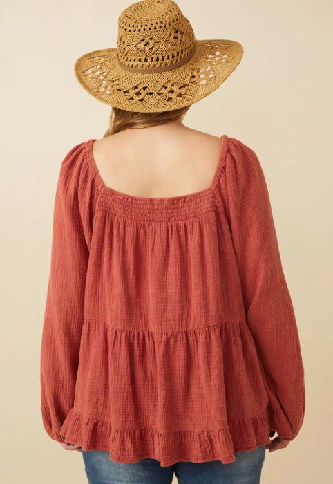 Smock Detailed Textured Peplum Top