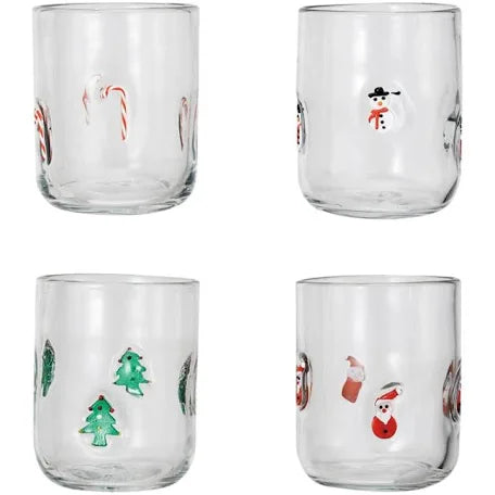 16 oz. Drinking Glass w/ Embedded Holiday Icon Pattern