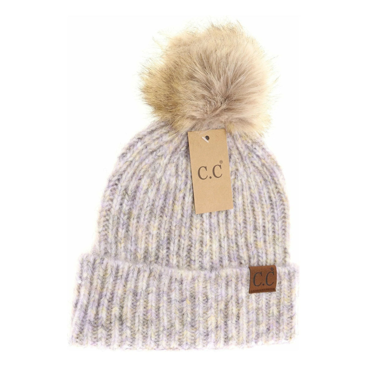 Soft Ribbed Fur Pom CC Beanie