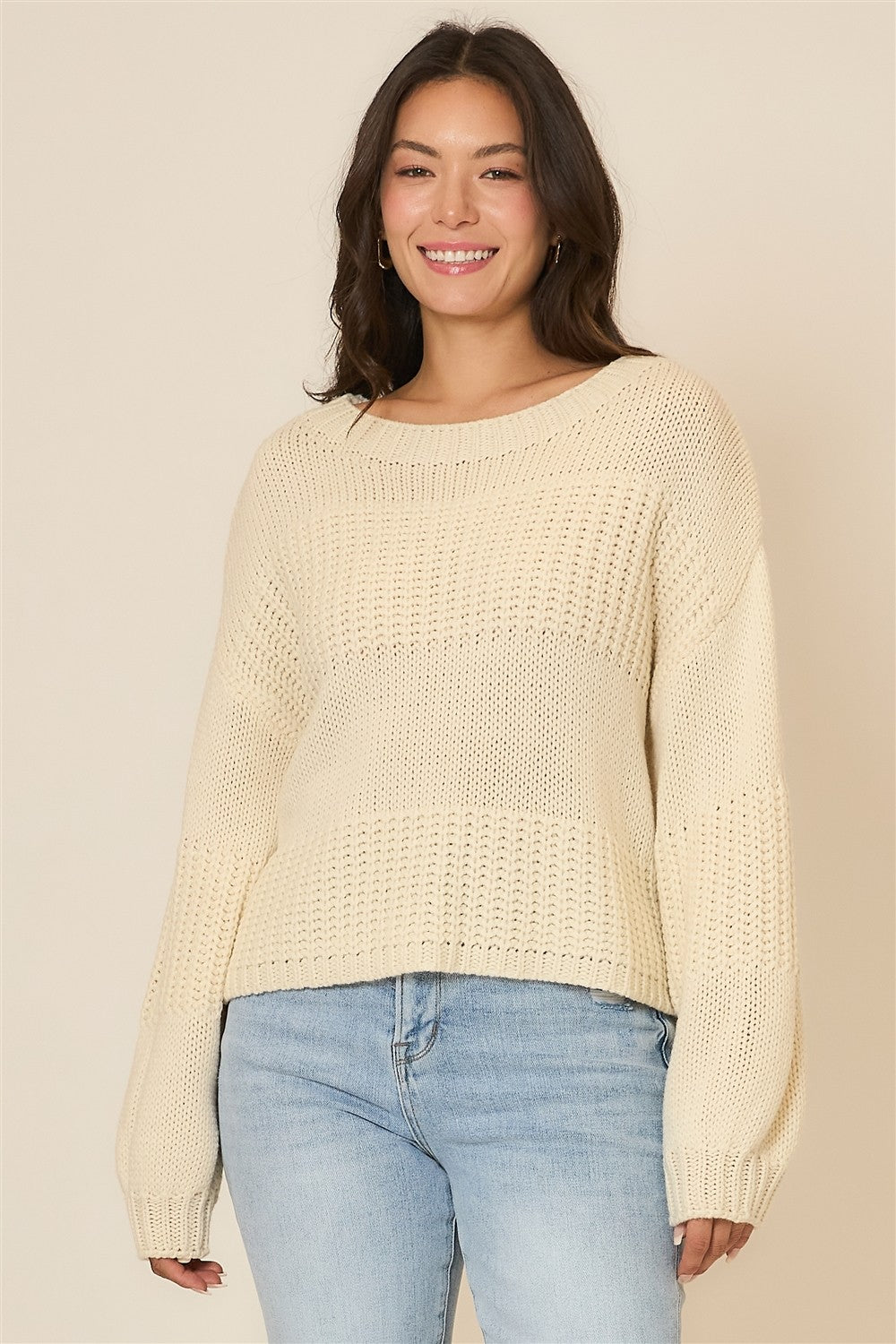 Ivory Striped Pullover Sweater (Plus)