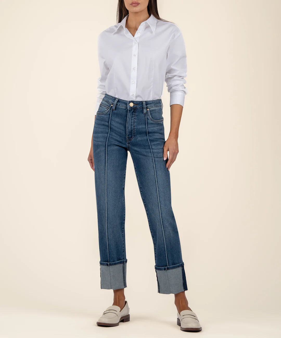 Fay High Rise Fab Ab Straight Leg w/ Roll Hem