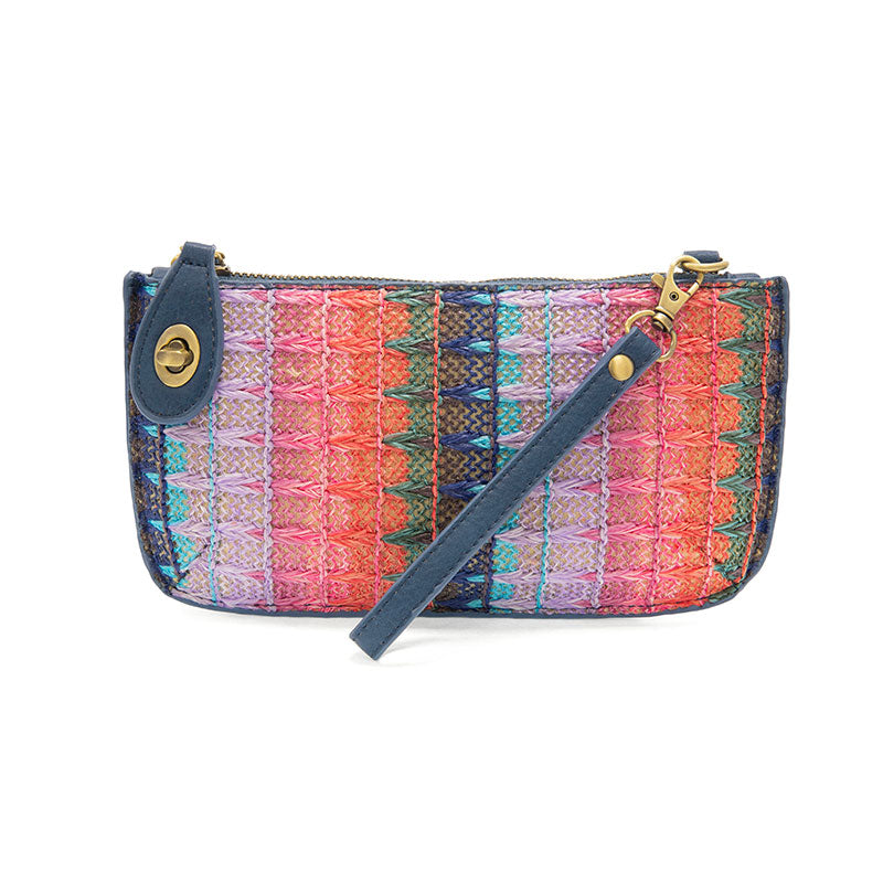 Multi Woven Stripe Straw Mini Wristlet Crossbody