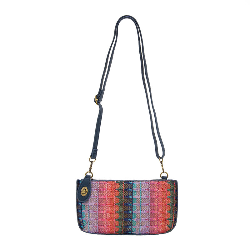 Multi Woven Stripe Straw Mini Wristlet Crossbody