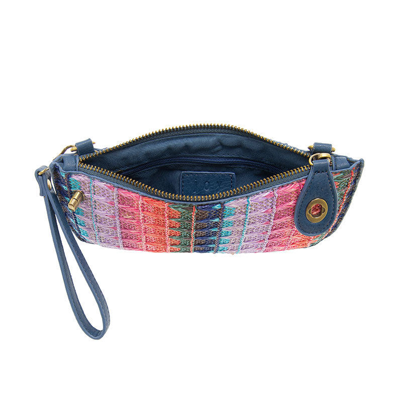 Multi Woven Stripe Straw Mini Wristlet Crossbody