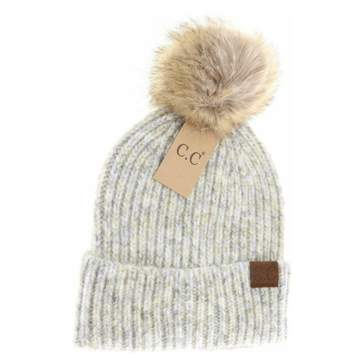 Soft Ribbed Fur Pom CC Beanie